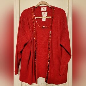 Quacker Factory Womens Red Sequin Tank and Cardigan Set Size 2X New with Tags